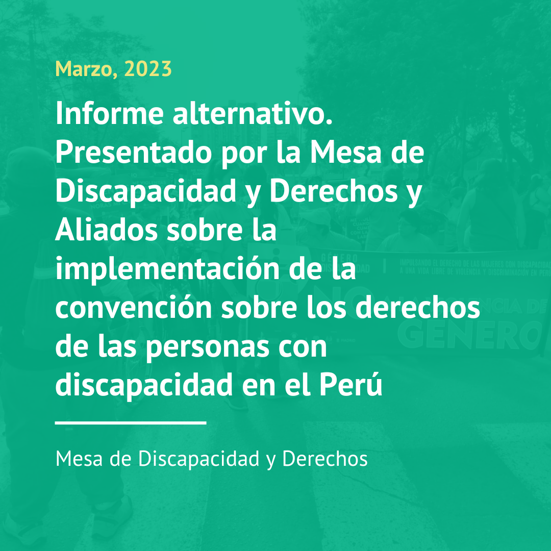 Informe alternativo. Presentado por la Mesa de Discapacidad y Derechos y Aliados sobre la implementación de la convención sobre los derechos de las personas con discapacidad en el Perú (2023)